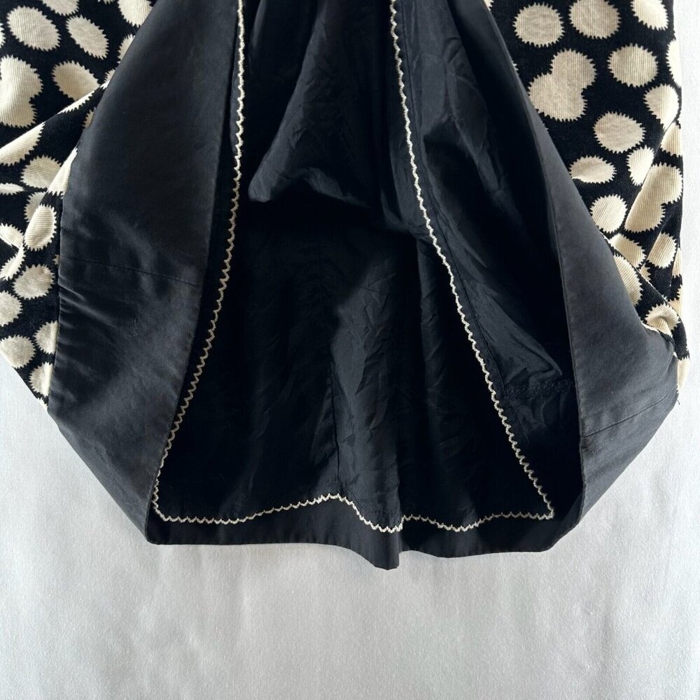Leifnotes Mini Dress Women Sz 12 Corduroy Sleeveless Lined Polka Dot Black Cream - Picture 9 of 13